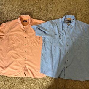 Orvis Active Fit Light Blue Orange Button Up Short Sleeve Men XXL Fish Outdoor